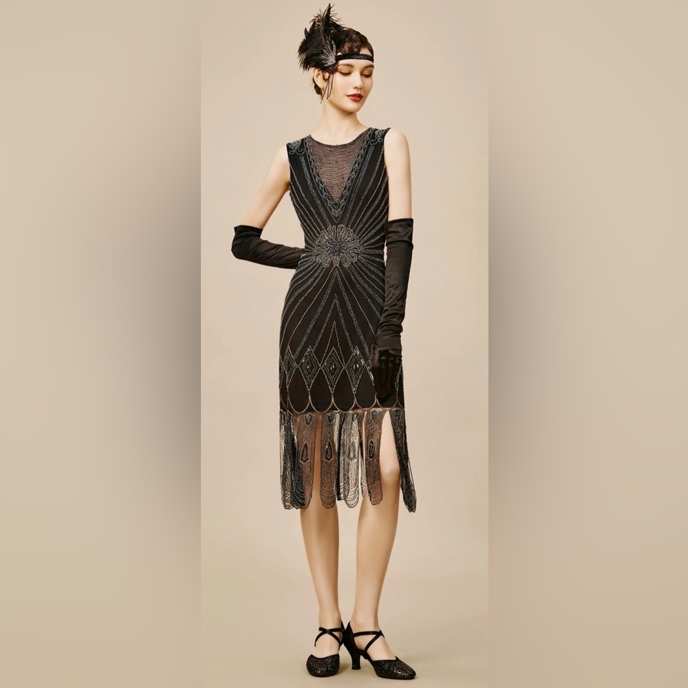 Black Beaded Sheath Dress - Picture 3 of 3